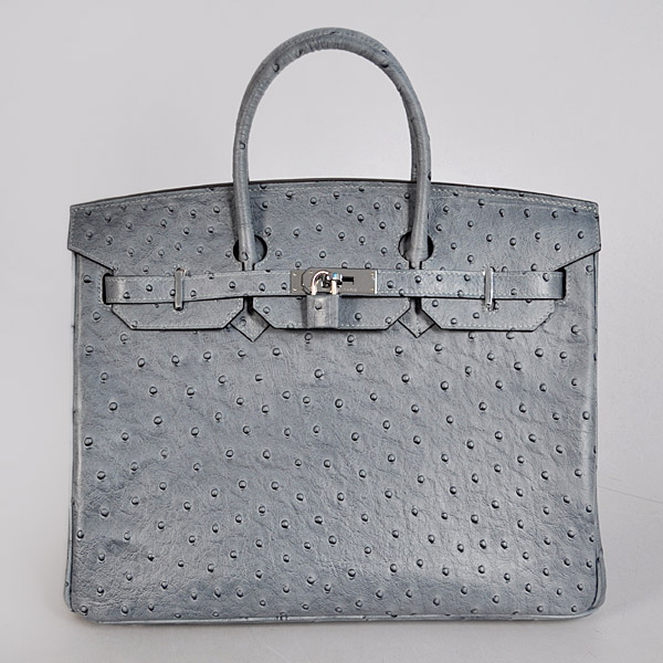 H35GOSS Hermes Birkin 35CM grigio struzzo strisce di cuoio (argento)